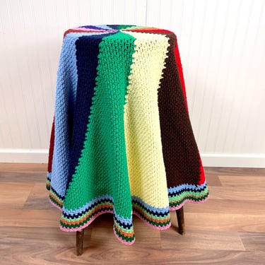 Round crochet afghan of many colors - vintage handmade throw 