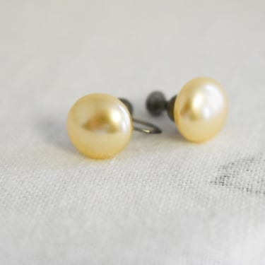1950s Faux Pearl and Sterling Silver Screw Back Earrings 