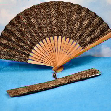 Vintage Hasegawa Japanese Folding Hand Fan Sensu Handmade with Original Case  Made in Japan Excellent Condition New Unisex Black Silk Print 