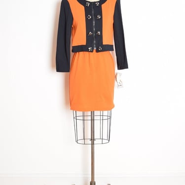 vintage 80s skirt jacket top set orange black matched outfit high waisted S 