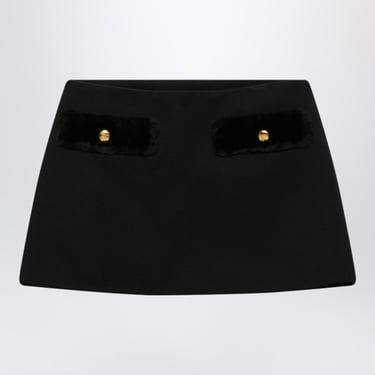 Prada Black Wool Mini Skirt With Fur Details Women