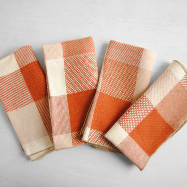 Vintage Set of Four Plaid Napkins in Brown, Tan, and Cream 17