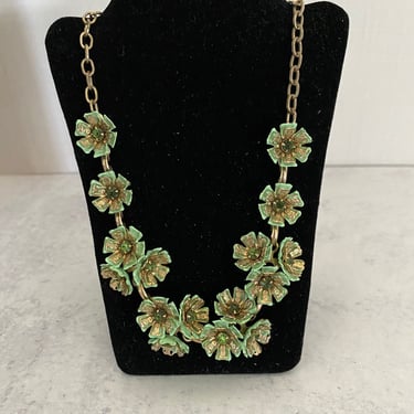 Vintage Metal Flower Rhinestone Choker Necklace 
