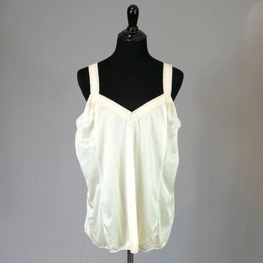 80s Beige Camisole - Stretch Lace Straps and Trim - Nylon Cami Blouse Slip - Vintage 1980s - XXL 