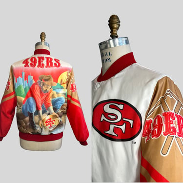 GO FORTY NINERS! Vintage 80s 90s  San Francisco Forty Niners Jacket | 1980s 1990s Football Cityscape Starter Jacket | Size Medium 