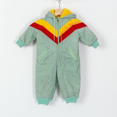 70s Retro Striped Toddler Snowsuit - 24M | Vintage Weather Tamer Hooded Winter Outfit 