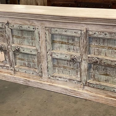 Gorgeous Large Light Washed Teak Console with Vintage Indian Doors by Terra Nova Furniture Los Angeles 