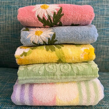 vintage floral hand towel collection pink pastel boho bathroom 