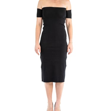 2000S ISSEY MIYAKE APOC Black Nylon Blend Stretch Off The Shoulder Cocktail Dress 