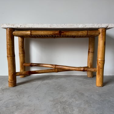 Vintage Coastal Organic Elephant Bamboo and Coral Stone Top Console Table — in the Style of Antonio “Budji” Layug 