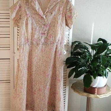 Vintage 40s Pink Floral Print Day Dress sz L/XL 