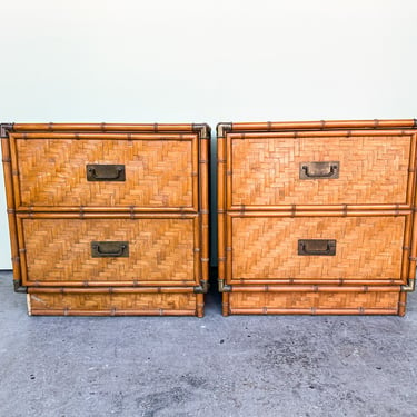 Pair of Island Style Woven Rattan Nightstands