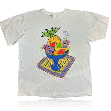 90s Graphic Tee Bowl Of Fruit Pop Art // Ken Done // Sequins, Metal Accents, Puff Paint // Vintage T-Shirt 