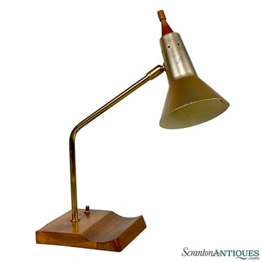 Mid-Century Modern Walnut & Brushed Gold Desk Lamp