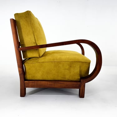 Art Deco Beech Wood Armchair, 1930's, Newly Upholstered 