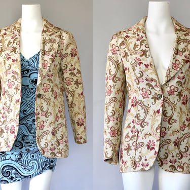 1960s Quilted Floral Brocade Single Breasted Blazer Jacket - Vintage John Meyer Single Button Coat - Large 