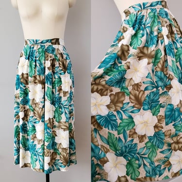 1980s Rayon Floral Cristin Stevens Skirt 80's Hawaiian Print Skirt 80s  Women's Vintage Size Large 