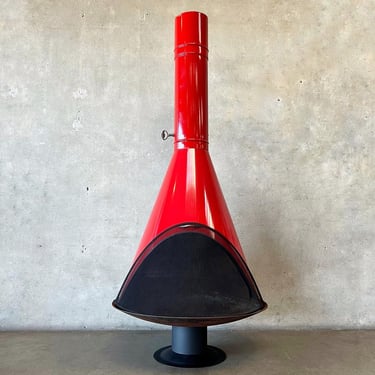 Vintage Mid Century Red Conical Porcelain Finish Fireplace