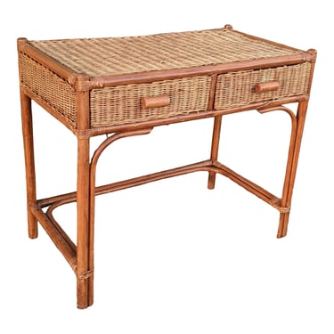 COMING SOON - Vintage Boho Chic Coastal Woven Wicker and Bamboo Writing Desk