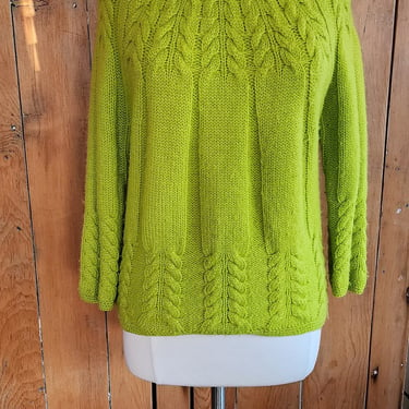 Vintage 60s Lime Green Sweater Handknit by LeRoy Virgin Wool 