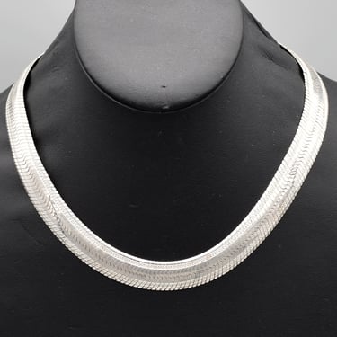 Vintage Milor 925 Italy Herringbone Collar Necklace, 10mm  display picture 3