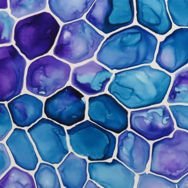 Blue and Purple Cells - original ink painting - biology art 