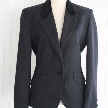 Blazer - Dark Gray/Charcoal - Velvet - Preppy - Wool - Marked size 6 