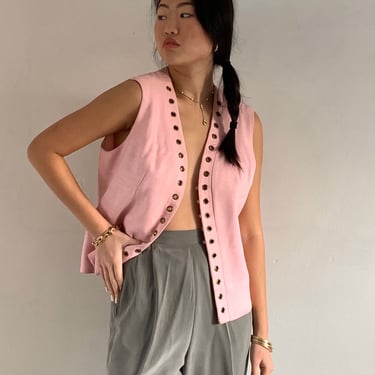70s linen vest / vintage petal pink woven linen vest / brass grommets vest corset waistcoat | Medium 