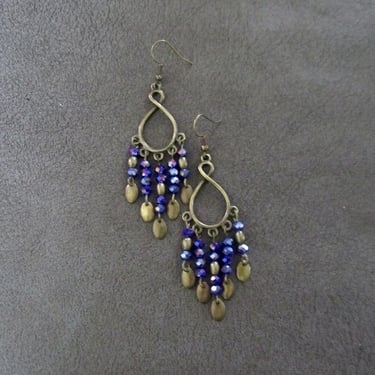 Crystal chandelier earrings, periwinkle and bronze earrings 