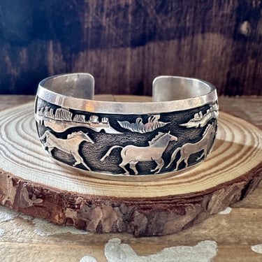 BOBBY BEGAY HORSES Silver Cuff 56g | Sterling Silver Bracelet | Native American, Navajo, Southwest Jewelry 