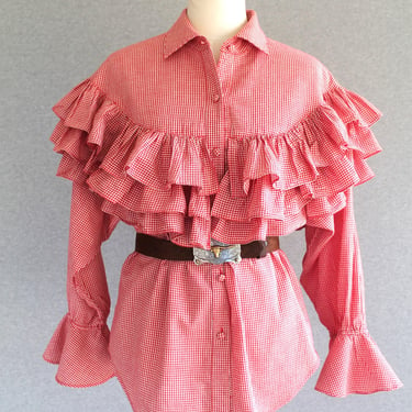 Prairie Priss - Red Gingham - 1990 -  Ruffled - Cottagecore - by Hairston Roberson ROPA 