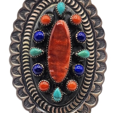 Navajo Large Spiny Oyster Turquoise Lapis Sterling Silver Ring