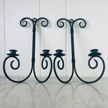 2 x Wrought Iron Candle Sconces with double arms classic Gothic Scroll pattern Wall Hanging Vintage Decor Farmhouse Country decor gift 