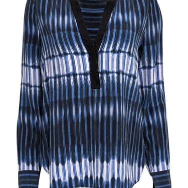 Vince - Blue, Black & White Striped w/ Notch Neckline Long Sleeve Top Sz 8