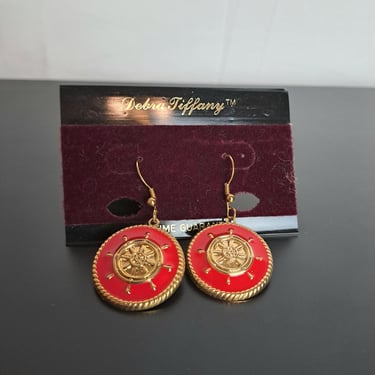 Vintage 90s Red & Gold Color Nautical Earrings 