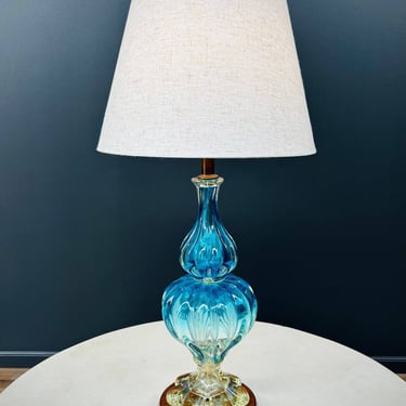 Mid-Century Modern Italian Blue Murano Table Lamp, c.1960’s 