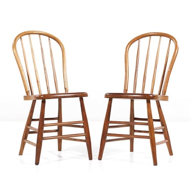 Antique Pine Spindle Side Dining Chairs - Pair - mcm 