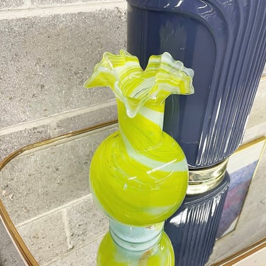 Vintage Vase Retro 1990s Contemporary + Handblown Glass + Green + Yellow + Murano Style + Modern + Home and Table Decor 