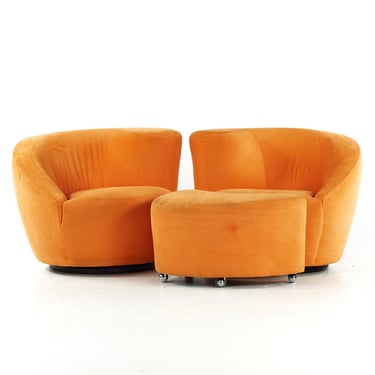 Vladimir Kagan for Directional Mid Century Lounge Chairs with Ottoman - Pair - mcm 