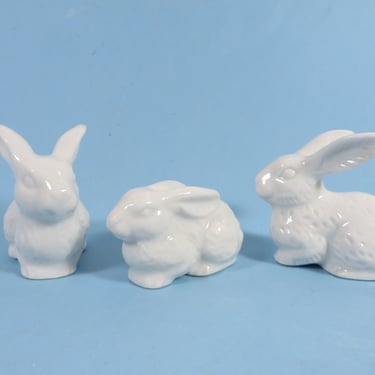 Vintage White Porcelain Otogiri Rabbits - Set of 3 White Ceramic Animals 
