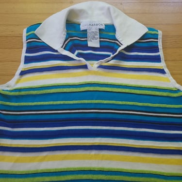 Vintage 1990's / Y2K Striped Sleeveless Polo Shirt / Women's L to LX 