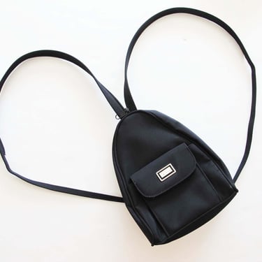 Vintage 90s 2000s Black Nylon Mini Backpack - 2000s Small Backpack Purse -Minimalist - Vegan Mini Backpack - 90s Minimalist Clothing 