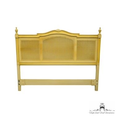 CENTURY FURNITURE Cream Yellow Painted French Provincial Queen Size Headboard w. Cane Paneling 