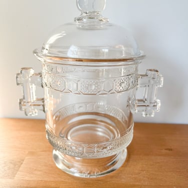Clear Pressed Glass Vintage Jar with Lid.  Early American Patterned Glass Lidded Sugar Bowl. Vintage Doyle Glass. 