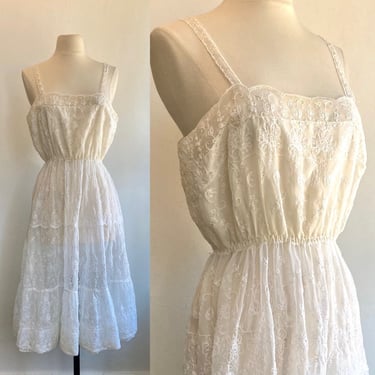 Ethereal 50s Vintage SHEER LACE Floral SLIP Dress / Fit Flare / Anne Maid 