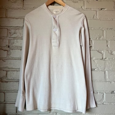 Vintage Wool and Cotton Blend Henley Thermal, Button, Military 