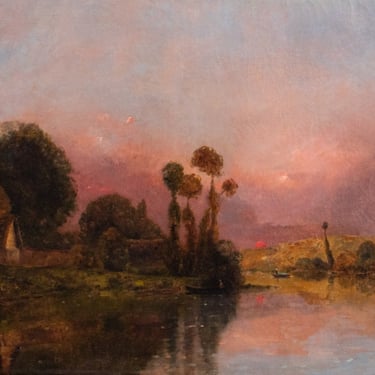 Jacques Henri Delpy Sunset Landscape Oil on Canvas