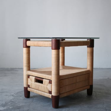 Mahogany and Wicker Side Table by John Hutton for Donghia 