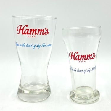 Hamm's Beer Pint Glass and Sham Style Pilsner Glass, From the Land of Sky Blue Waters, Vintage Glasses, Retro Bar Barware 