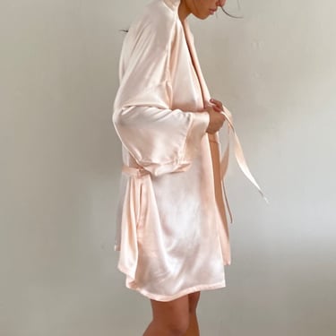 90s 100% Silk Charmeuse Kimono Robe - Blush Pink